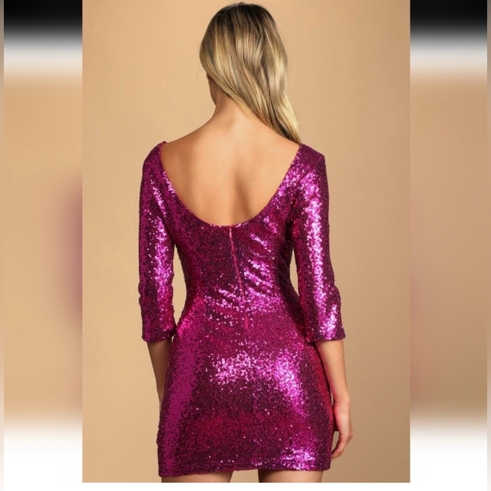 NWT Lulu's Delightful Ways Magenta Sequins Dress Size S - Homecoming-Formal-Prom - Picture 4 of 9